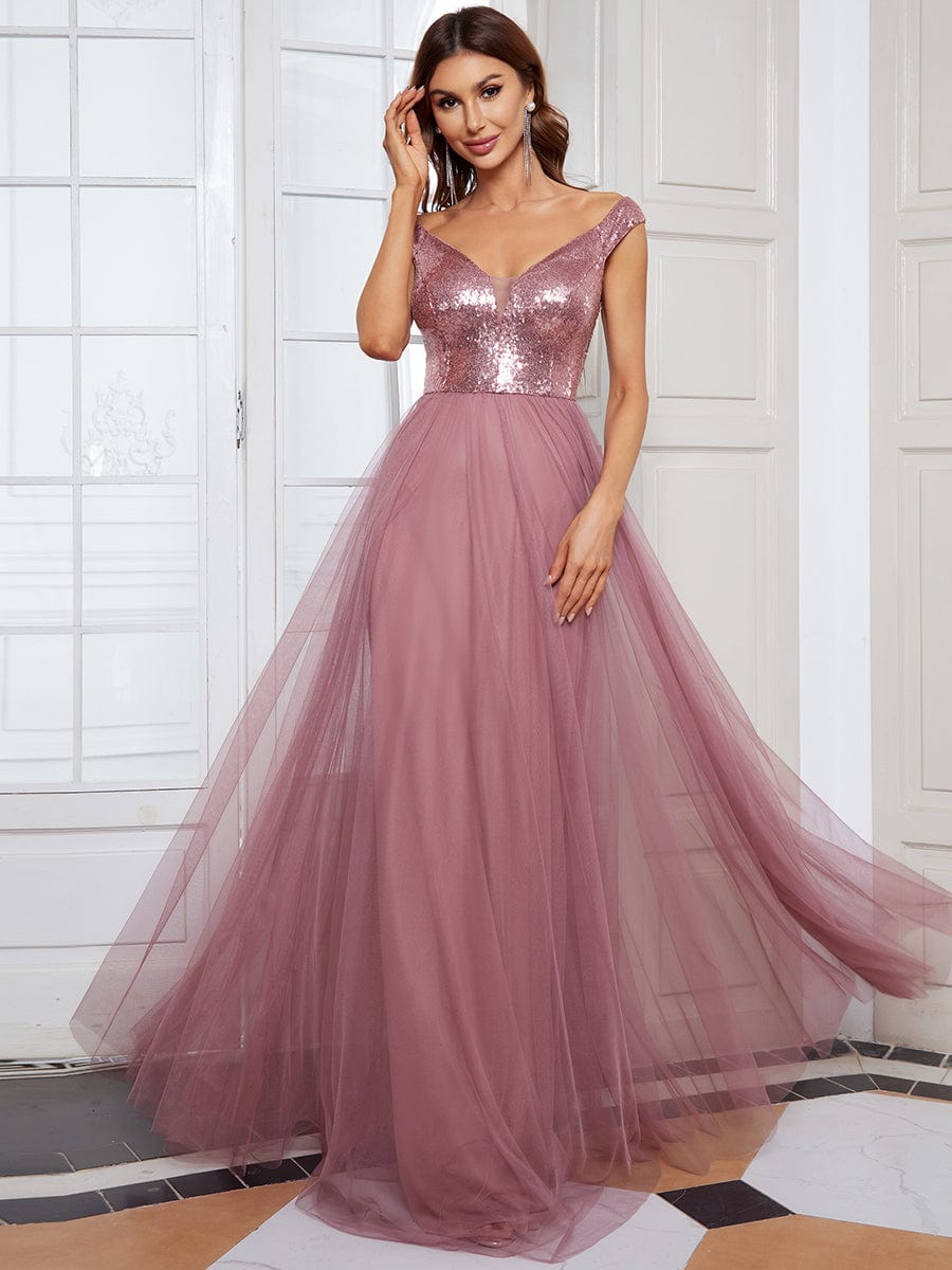 Dazzling Sequin and Tulle Maxi Dress