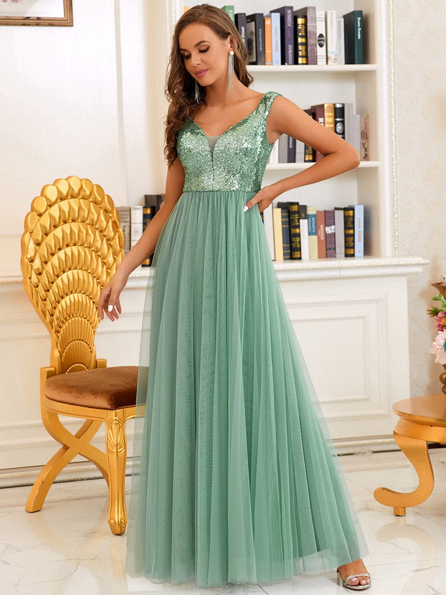 Dazzling Sequin and Tulle Maxi Dress