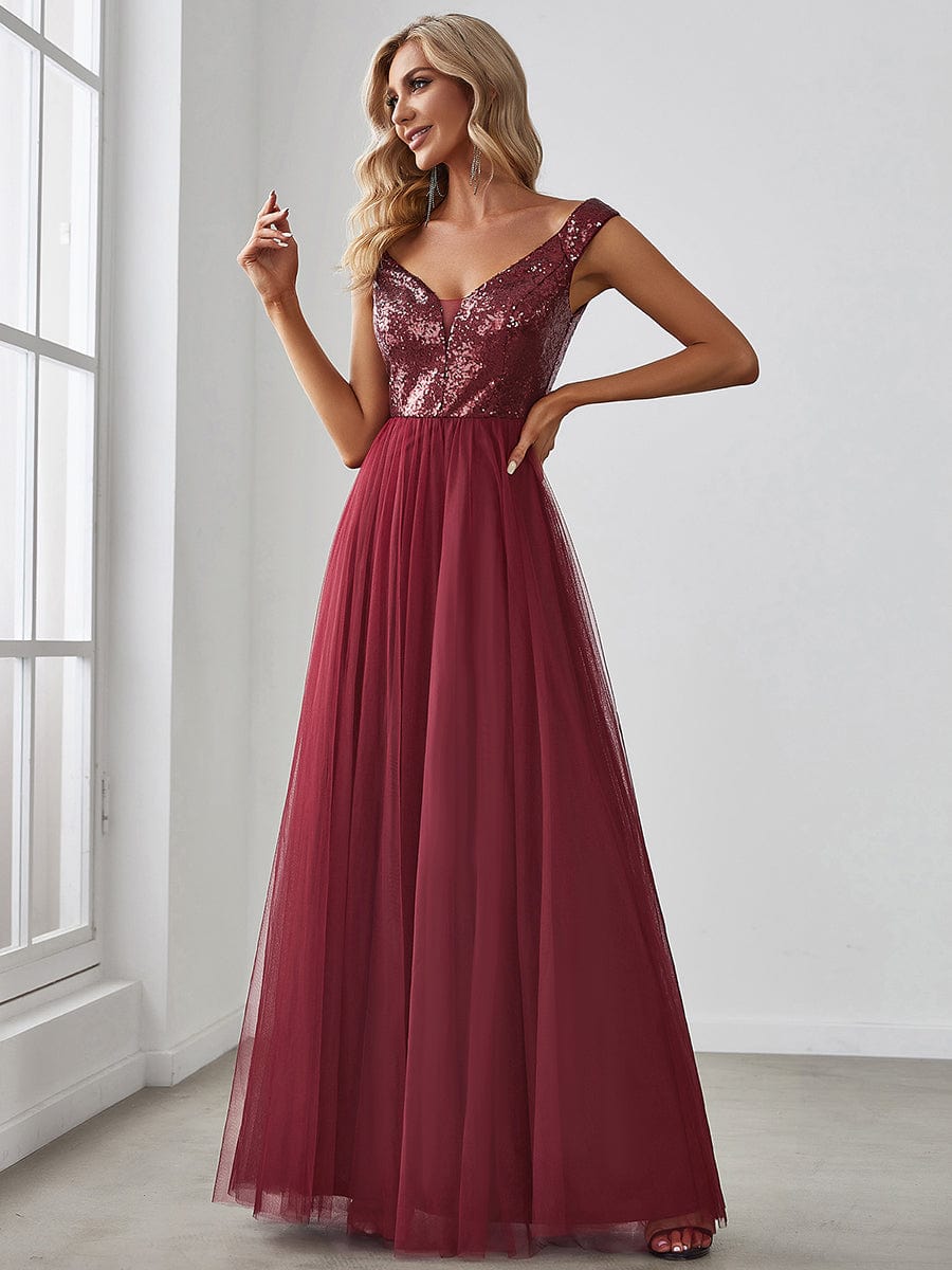 Dazzling Sequin and Tulle Maxi Dress