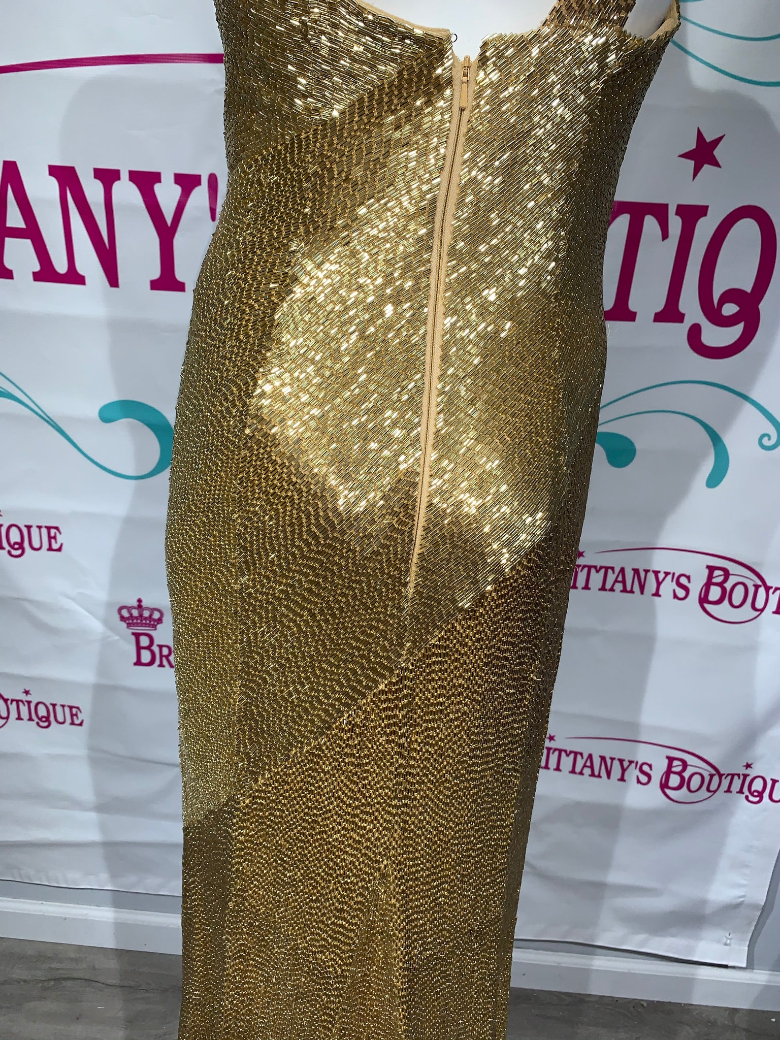 Ashley Lauren #1831 Gold Beaded Gown