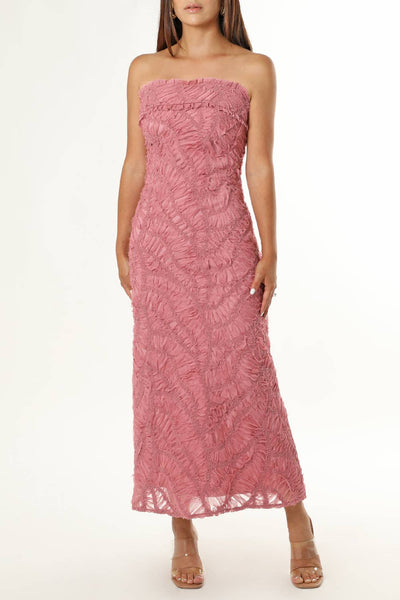 Manon 3D Lace Strapless Midi Dress: Rose / Medium