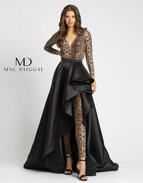 Mac Duggal #67369 Cheetah Jumpsuit with Detachable Skirt