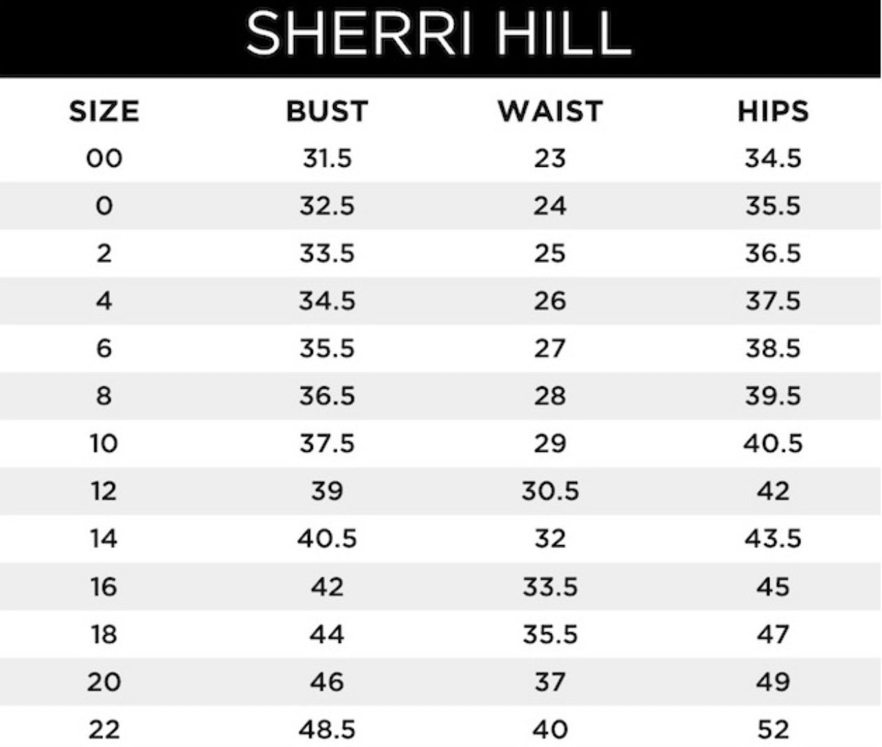 Sherri 2025 hill sizes