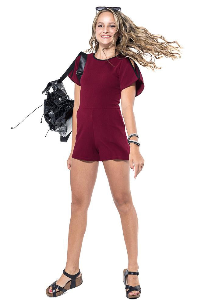 Miss Behave Girls Burgundy Romper