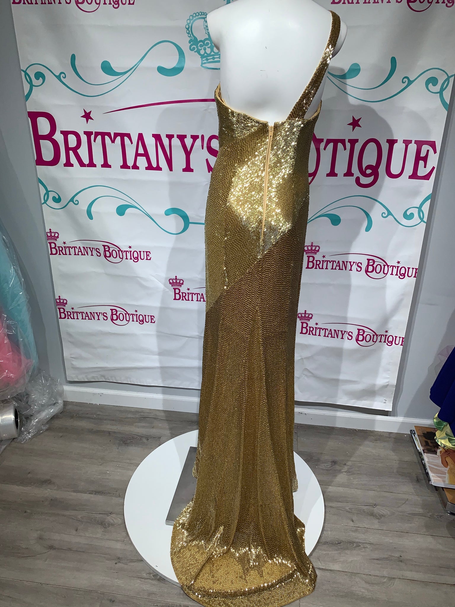 Ashley Lauren #1831 Gold Beaded Gown