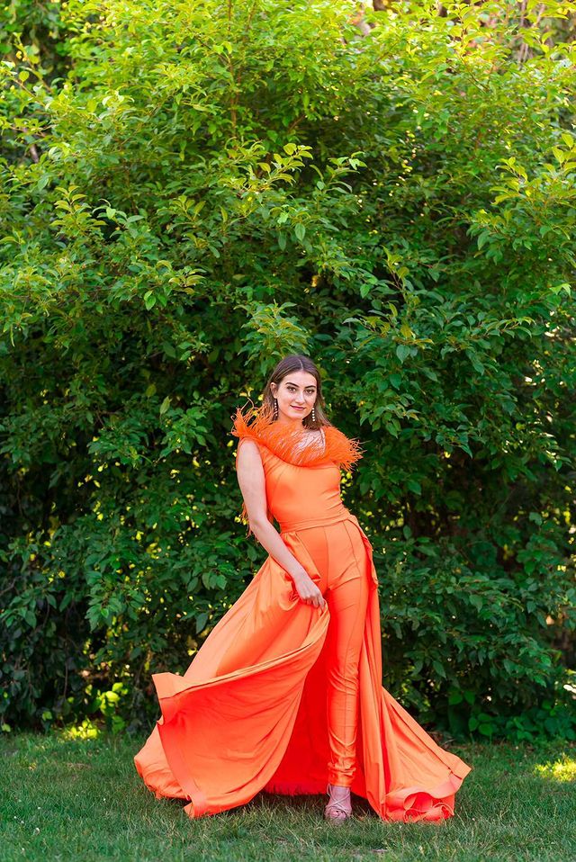 Jessica Angel Custom Neon Orange Jumpsuit